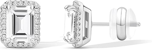 CoBi Birthstone Stud Earrings for Women, Rhodium Plated Square Stud Earrings wit