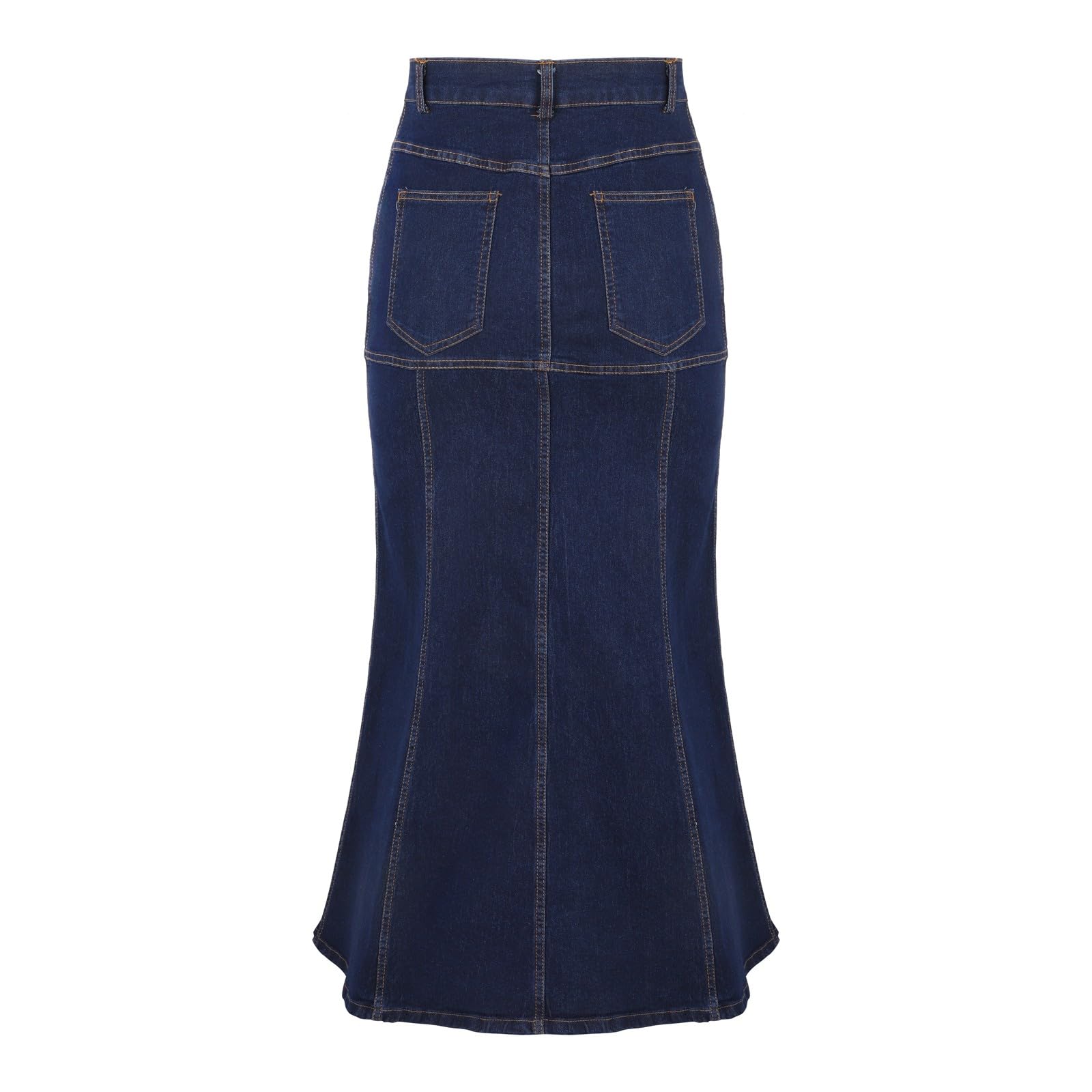 Falda vaquera para mujer hasta la rodilla, falda midi para mujer: elegante falda larga de cintura alta, falda acampanada con bolsillos y tira de botones, falda holgada de verano, falda plisada