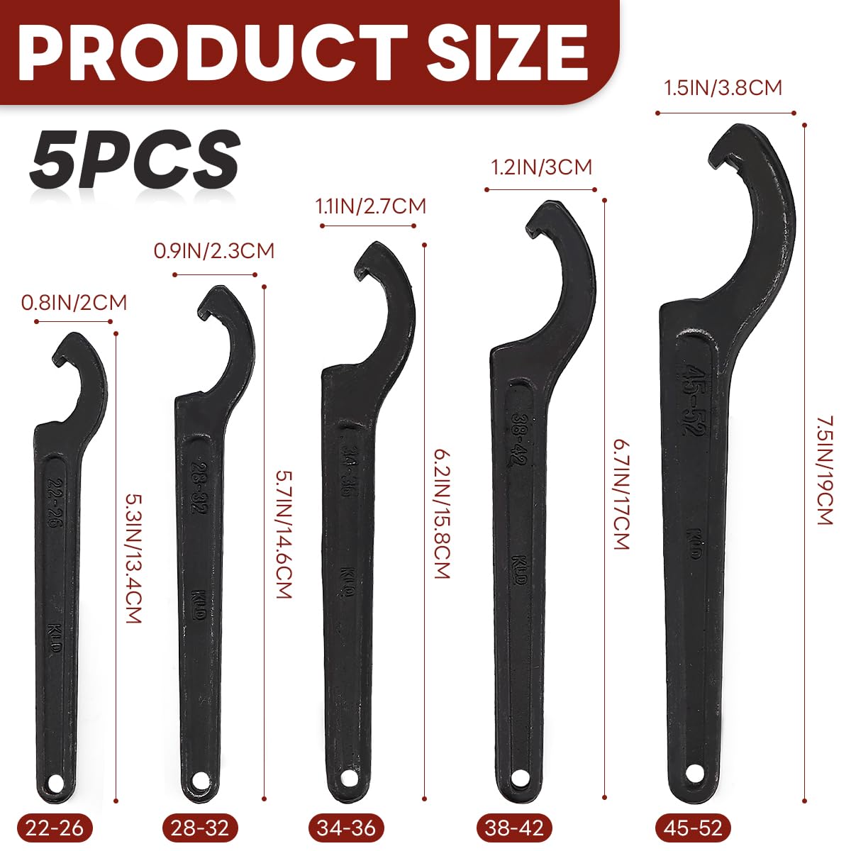 ZJIVQO 5PCS C-Shape Spanner Wrench Set for Coilover System (5 Size), Black - Image 2