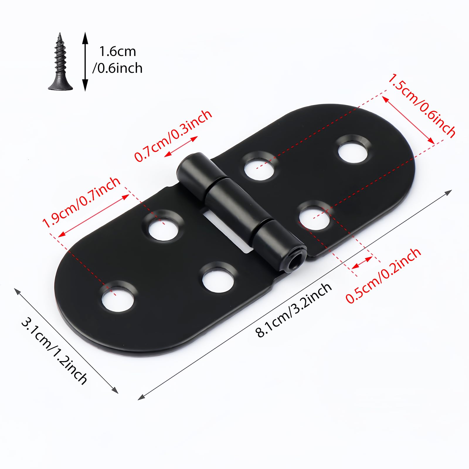 4 bisagras plegables de 180 grados, borde redondo, para muebles, con tornillos para armario