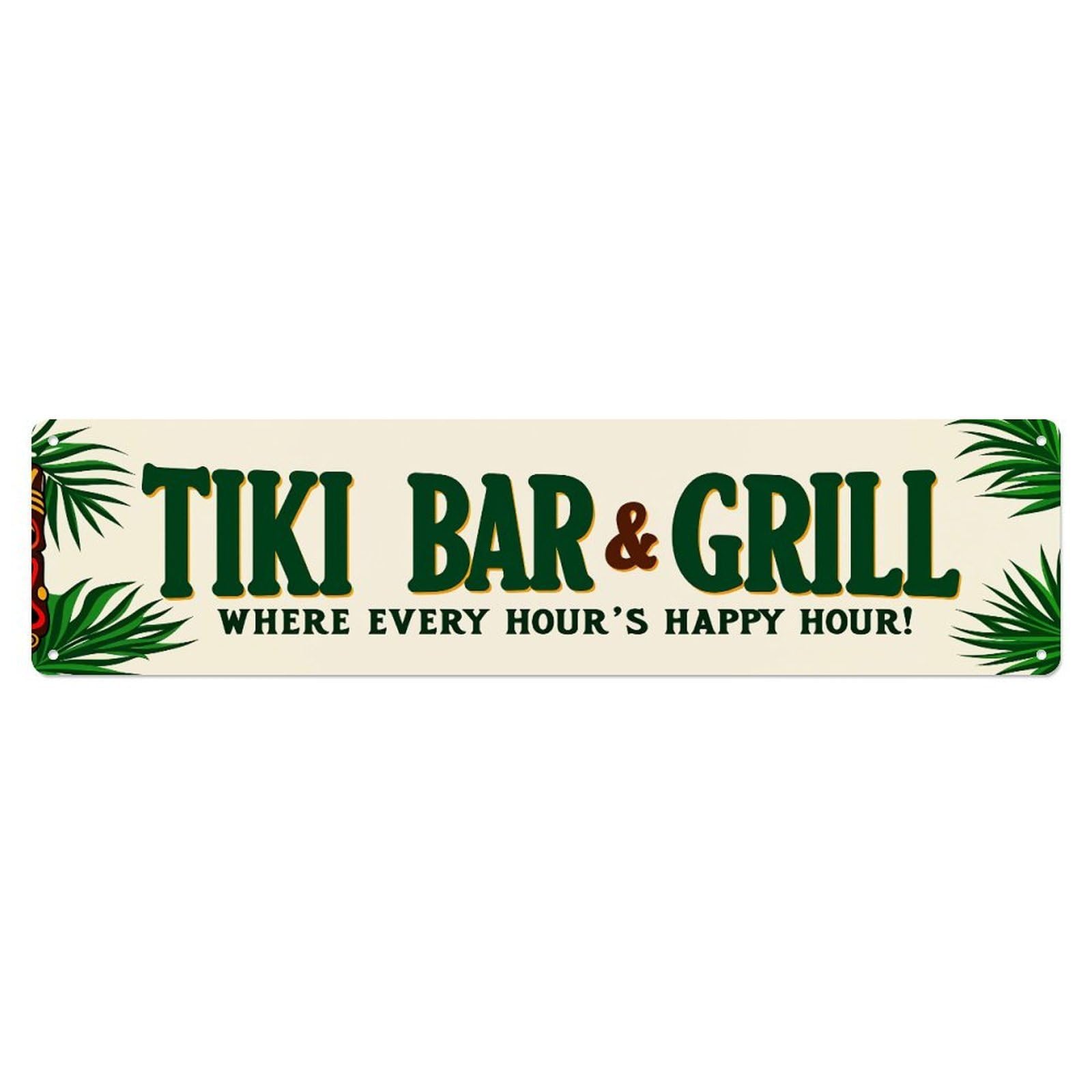 Tiki Bar And Grill Sign Vintage Tin Sign Retro Metal Wall Decor Metal Poster, Home Bar Garage Man Cave Cafe Indoor & Outdoor Decoration 4x16Inches