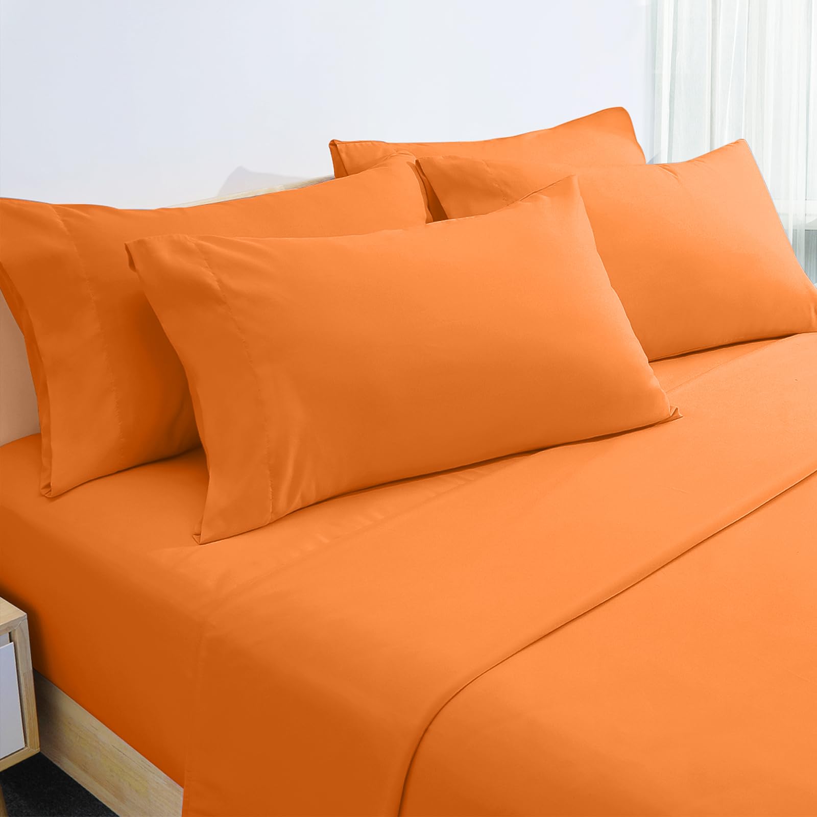 HOMEIDEAS 6 Pieces Lightweight Easy Care Microfiber Bed Sheets Set(Queen, Orange), Super Soft & Fade Resistant, 15 inches Deep Pocket 1800 Thread Count Bedding