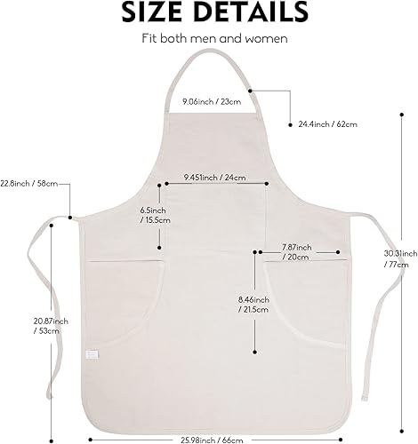 Miniatura 3 de Mandil de lona CONDA para adulto para artistas tiene 3 bolsillos color natural 31x27 pulgadas paquete de 3 unidades 1 pieza