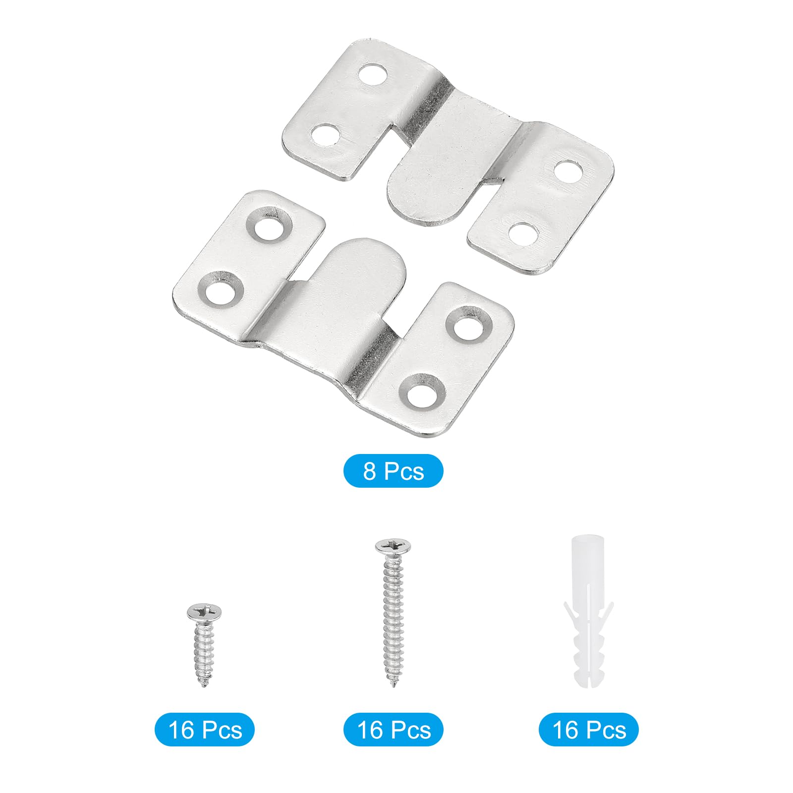 PATIKIL Flush Mount Bracket, 4 Set Interlock Headboard Wall Mounting Brackets Nickel-Plated Steel Photo Frame Mirror Hook Picture Hangers for Large Picture Display, Silver - Image 3
