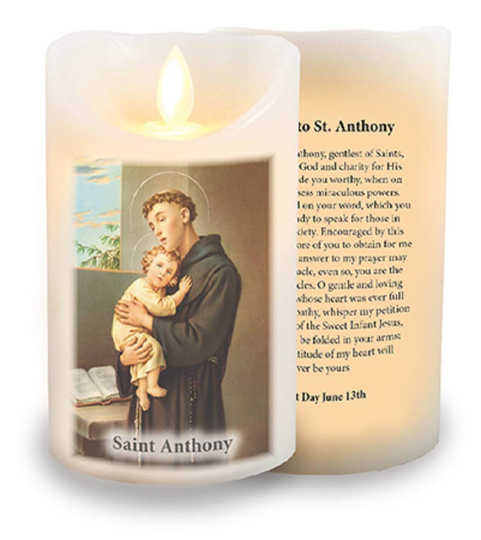The Healing Corner Saint Anthony Prayer Candle LED Vanilla Scented Candle Flickering Flame Timer