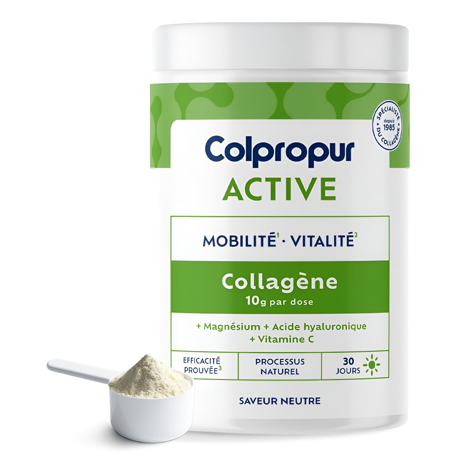 COLLAGENE Poudre Spécial Energie | 30 jours | Saveur Neutre | Complément Sport | Collagène Hydrolysé + Acide Hyaluronique + Magnésium | Articulations & Muscles | Sans OGM | COLPROPUR Active