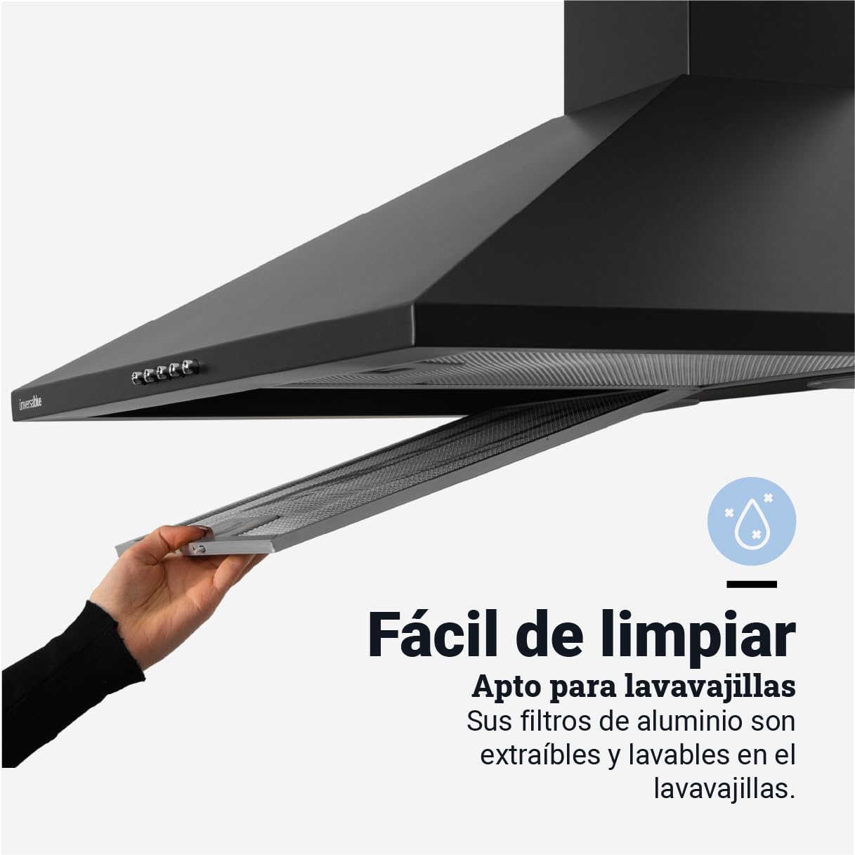UNIVERSALBLUE Campana Extractora Piramidal Negra 60 cm | Extractor Aire y Humi para Cocina 350 m³/h | Luz Led + FIltros de Carbono | Clase B
