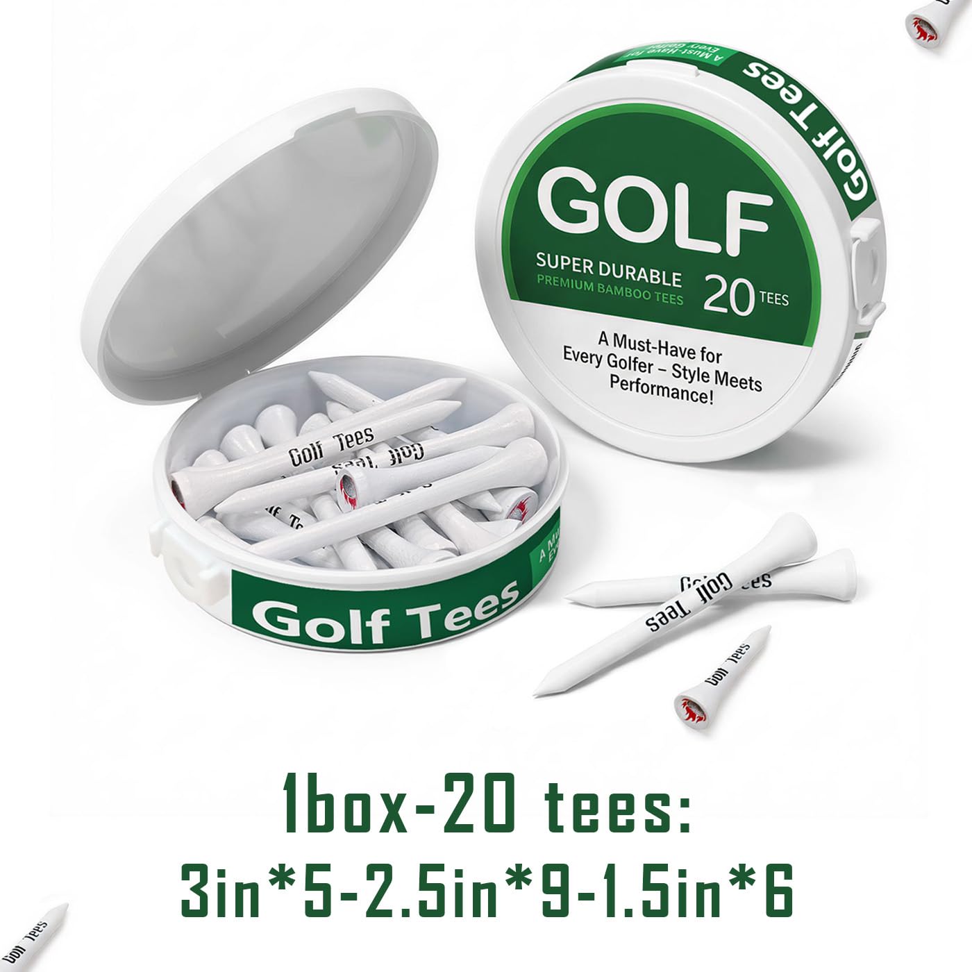 Bambus-Golf-Tees in verschiedenen Größen mit tragbarem, rundem Etui (7,6 cm, 6,3 cm, 3,8 cm), Golf-Geschenke für Männer, Golfer, ideales Golfzubehör für Männer und einzigartige Geschenke für