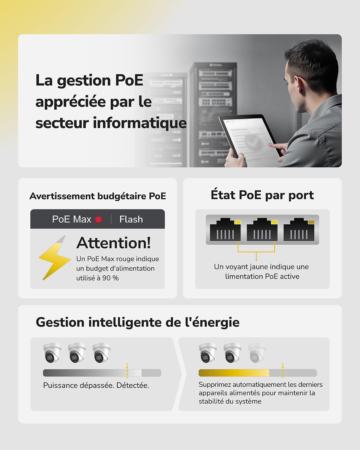 Cudy GS1005P Commutateur Ethernet Gigabit 5 Ports Poe+ 60 W, 4 Ports 10/100/1000 Mbps Poe+, Switch Unmanaged, Pas d'alimentation supplémentaire, 802.3af/at | 4 ports GbE 802.3af/at 30 W, 1 port GbE en amont, capacité de 10 Gbit/s, isolation des ports/mode