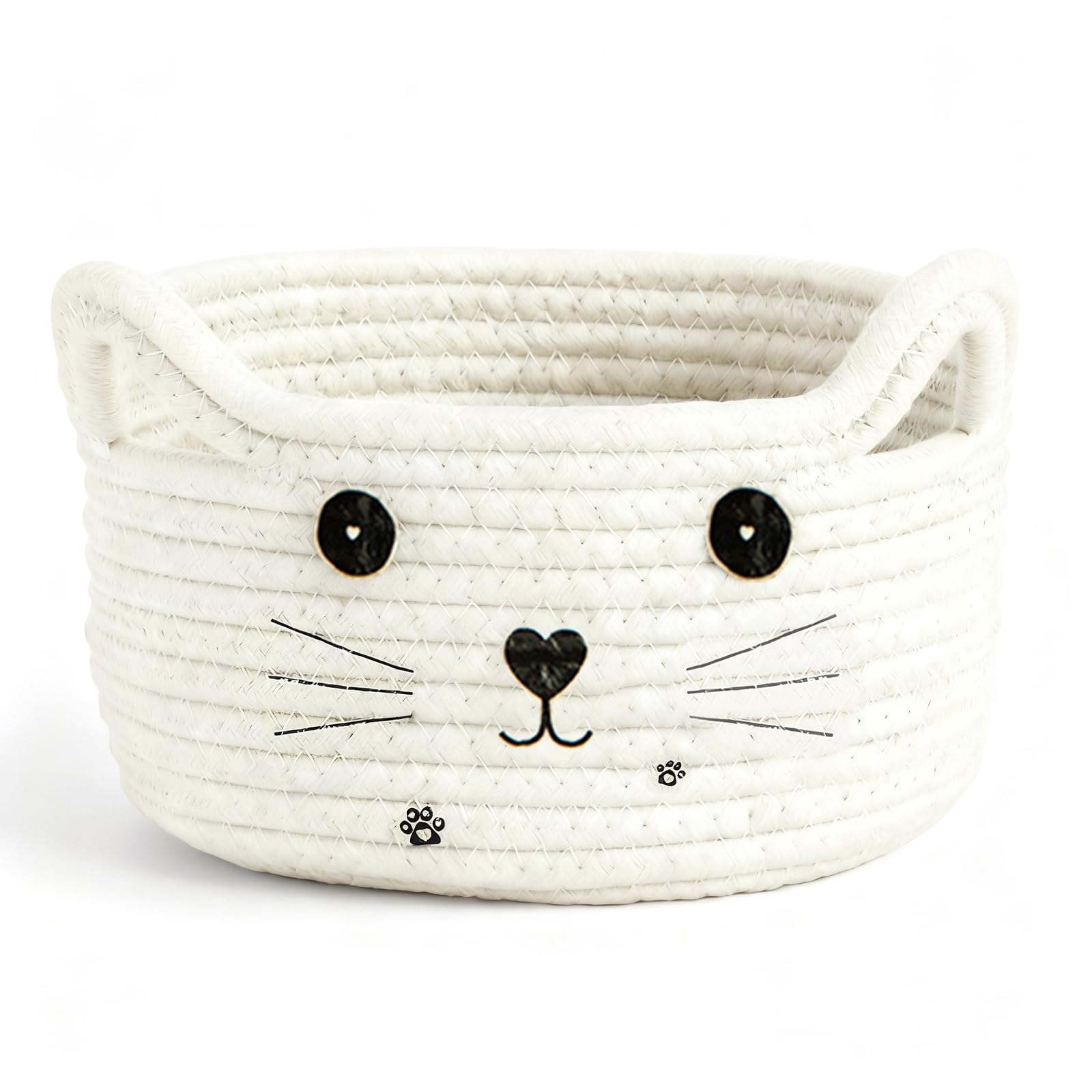 DIYCUT Aufbewahrungskorb Katzenform, Baumwollseil Geflochtene Korb, Klein Spielzeugkorb, Weiße Aufbewahrungskorb Rund, für Aufbewahrung von Handtüchern, Spielzeug, Kosmetik