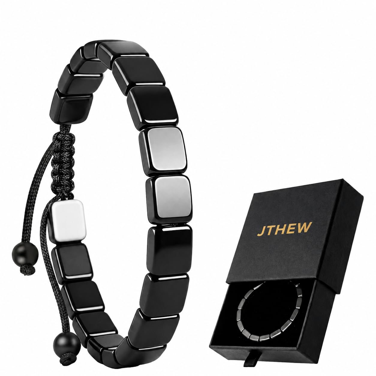 Justierbares Hämatit-Armband für Männer - Natürliches Stein-Armband für männliche Energie, inspiriert von römischen & wikinger Kriegern, dehnbare Passform für Handgelenke 6,3-9,5 Zoll (16-24 cm).