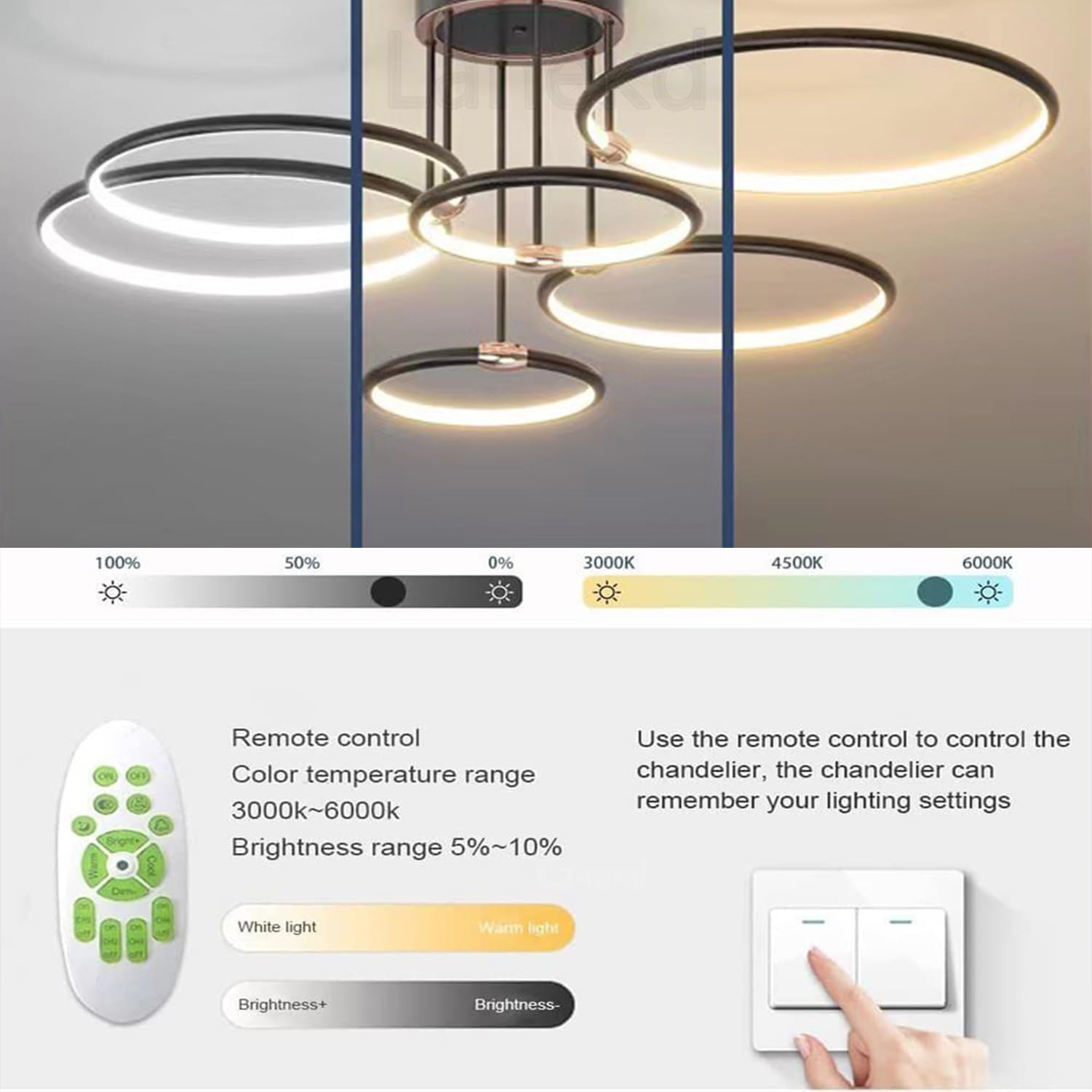 Lampa sufitowa LED, ściemniana, czarna, do jadalni, sypialni, nowoczesna, okrągła, okrągła, okrągła, lampa sufitowa do salonu, jadalni, biura, kuchni, z pilotem zdalnego sterowania