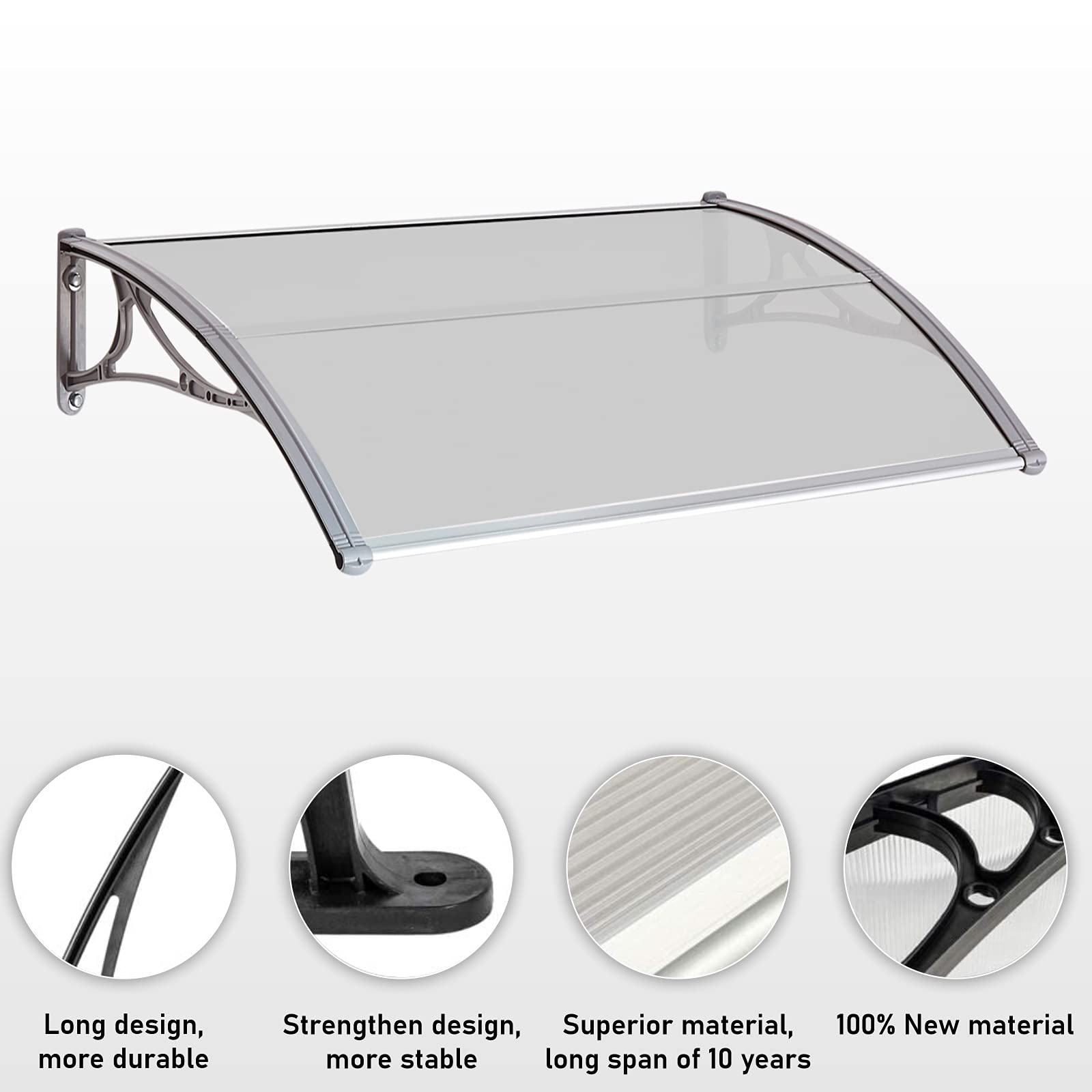 Door Canopy Outdoor 120x80cm White, Awning Canopy Rain Shelter Window