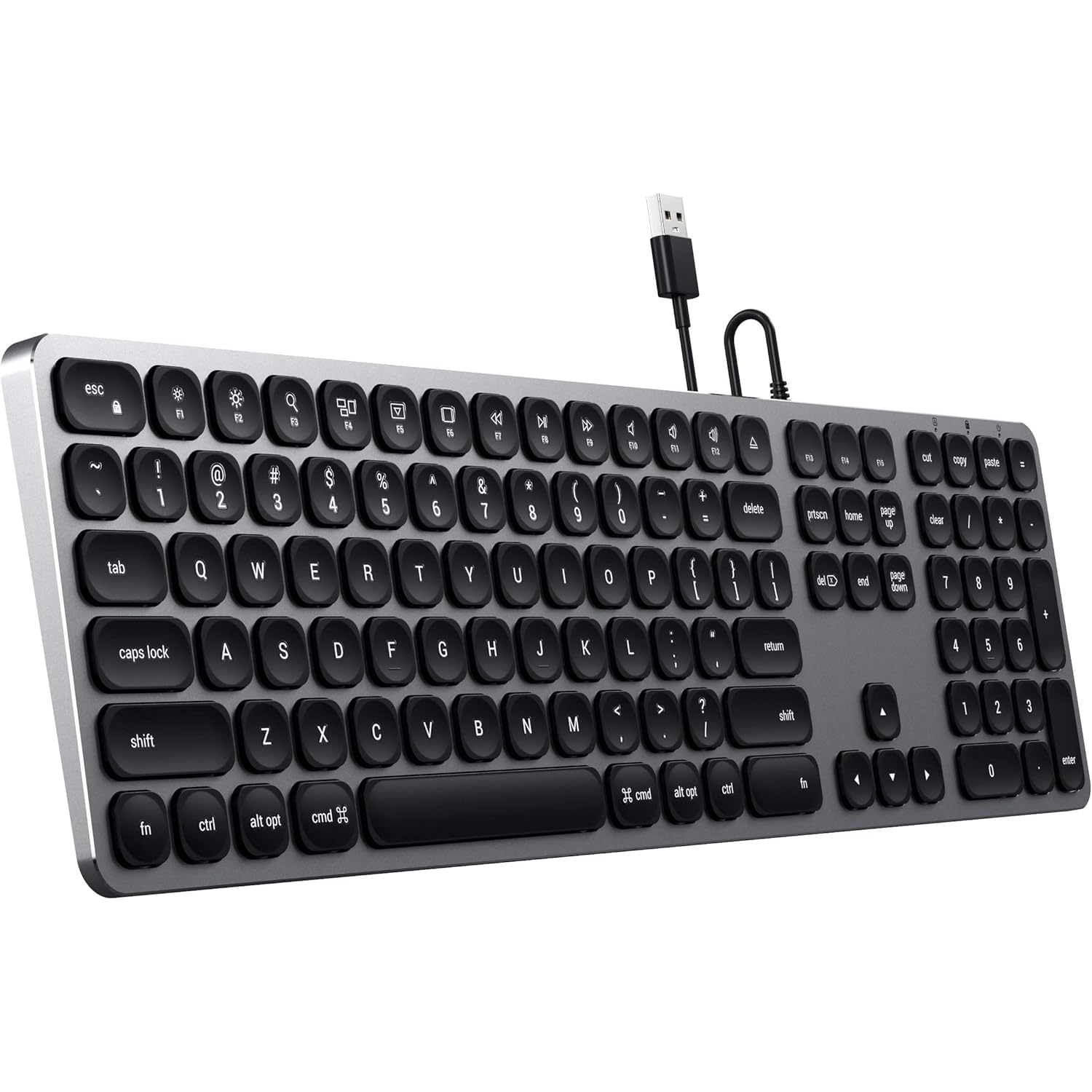 SATECHI Teclado con Cable USB con Keypad Numérico, QWERTY US, Gris | Distribución Americana, aluminio, tamaño completo con keypad numérico, para MacBook, portátiles Windows, PC y más
