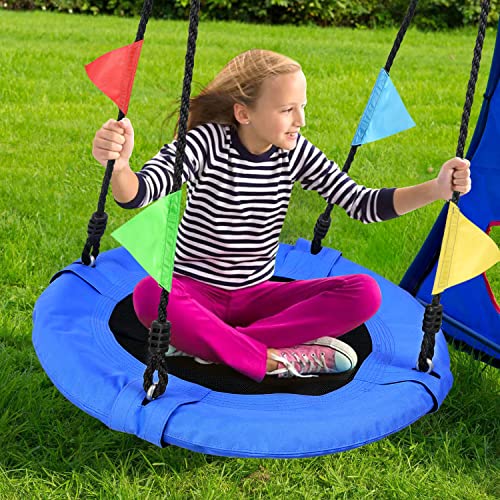 Odoland 24 Inch Kids Tree Swing, Outdoor Small Saucer Swing - 900D Oxford Platform Swing - Backyard Round Flying Swing With Hanging Ropes, Straps And Turnbuckle #TOP7