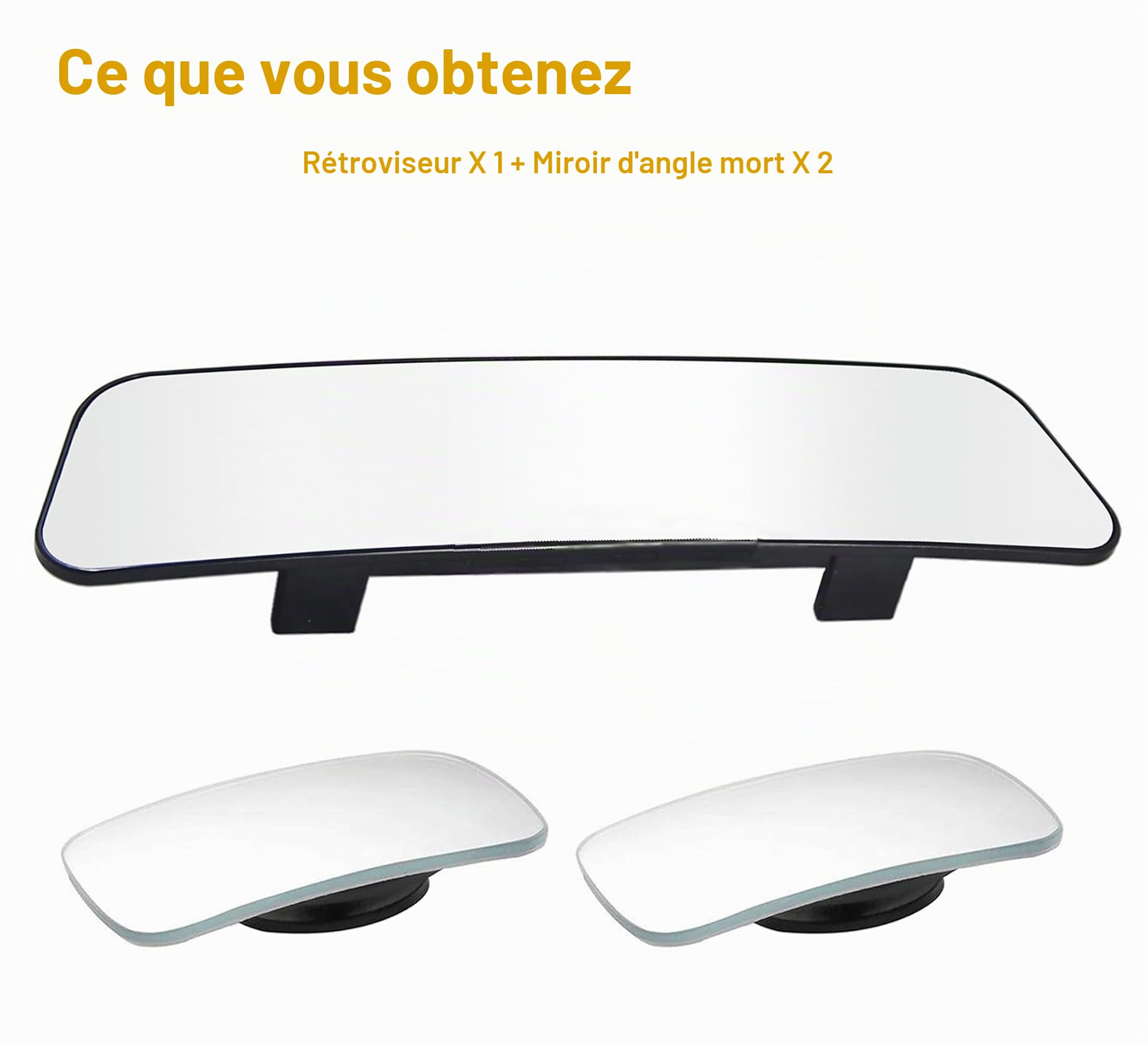 Lot de 2 rétroviseurs universels à clipser pour intérieur de voiture, grand angle pour réduire efficacement l'angle mort, convexe, transparent