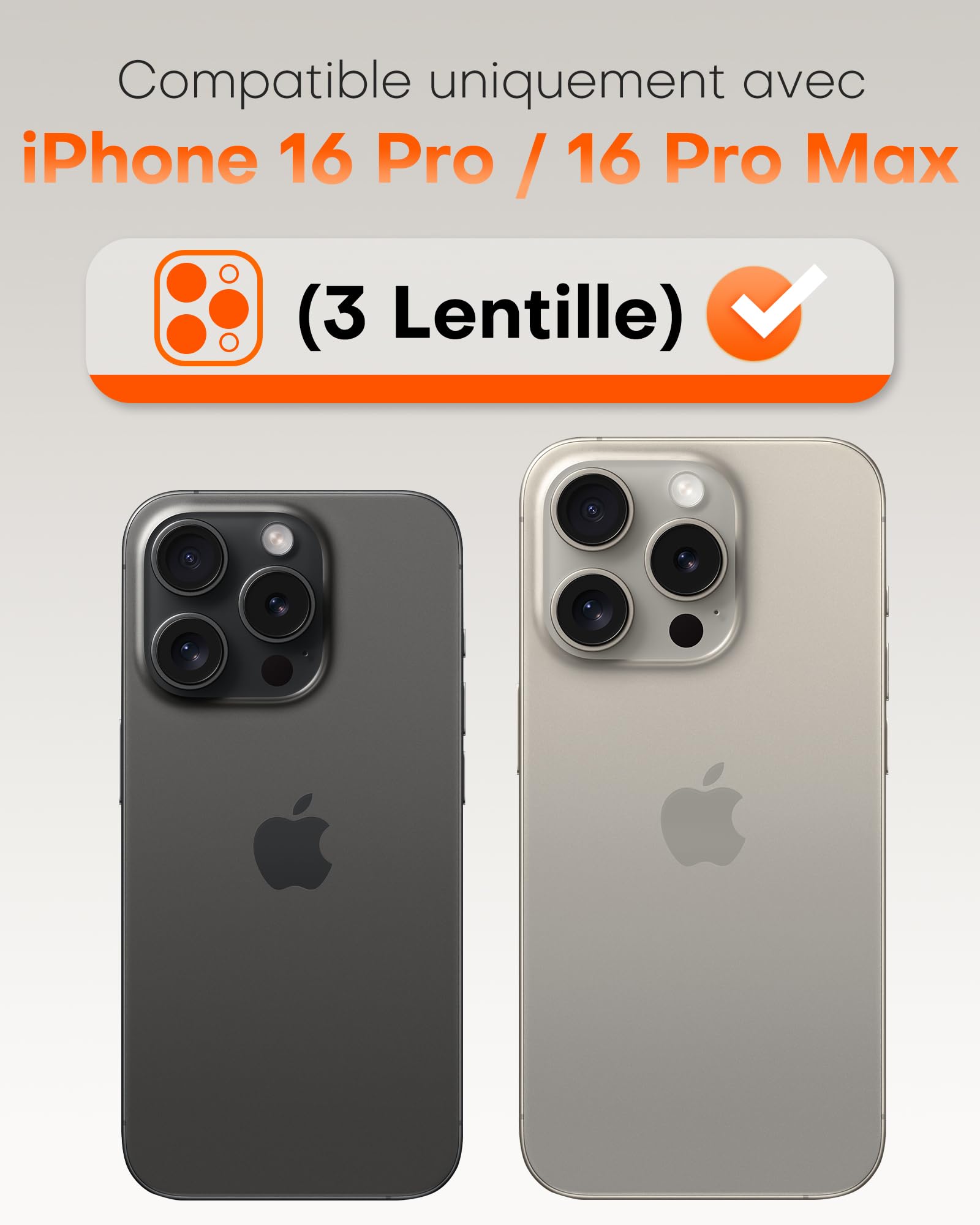 TOCOL Lot de 2 Protection Caméra pour iPhone 16 Pro Max, iPhone 16 Pro, Résistant aux Rayures, Antichoc, Anti-Buée, Installation Facile, Verre Trempé HD Protections d'Objectif, Noir