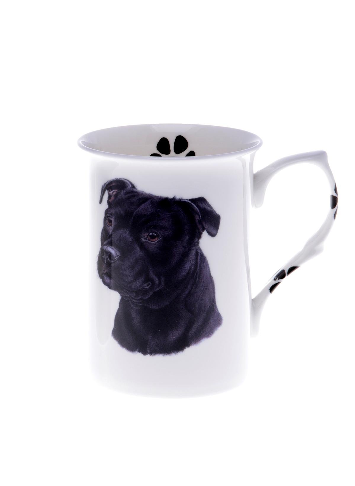 (BB55) SINGLE BONE CHINA BEAKER/ MUG/CUP BLACK STAFFIE STAFFORDSHIRE BULL TERRIER, Hand decorated Kirsty Jayne China