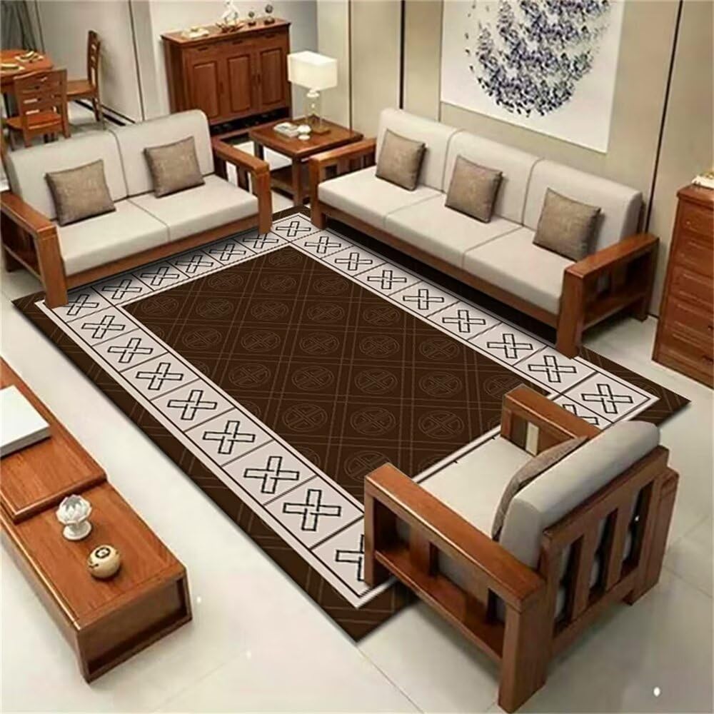 Tapis oriental marron de salon une finition haut de gamme durable
