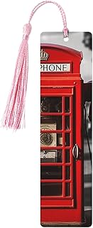England UK Retro London Telephone Wood Bookmark for Men Women Reading Wooden Bookmarks Unique Handmade Book Marks with Tassel Pendant Craft Bookmark for Book Lovers Birthday Teachers Gift