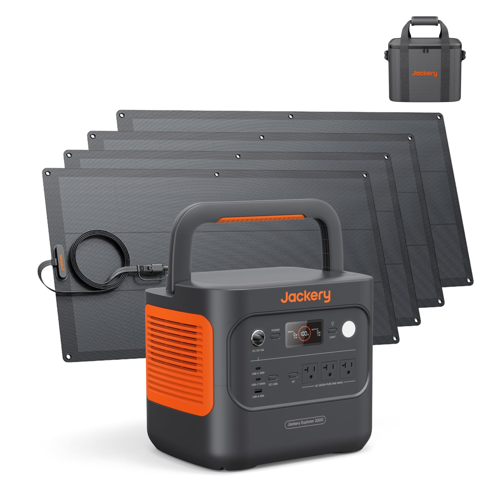 Jackery Solar Generator 2000 v2 with 4x100W Light and Protective Bag 2042Wh 2200W LFP Portable Power Station 20ms