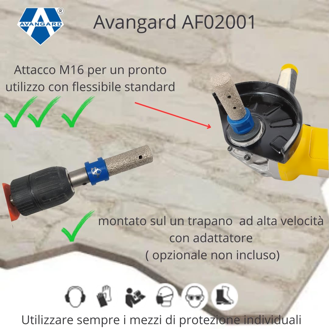 fresa diamantata cilindrica professionale AVANGARD - Allarga Fori per fori sopra i 20 mm. Per Gres porcellanato, Ceramica, Marmo e Granito Attacco M14 per smerigliatrice angolare standard