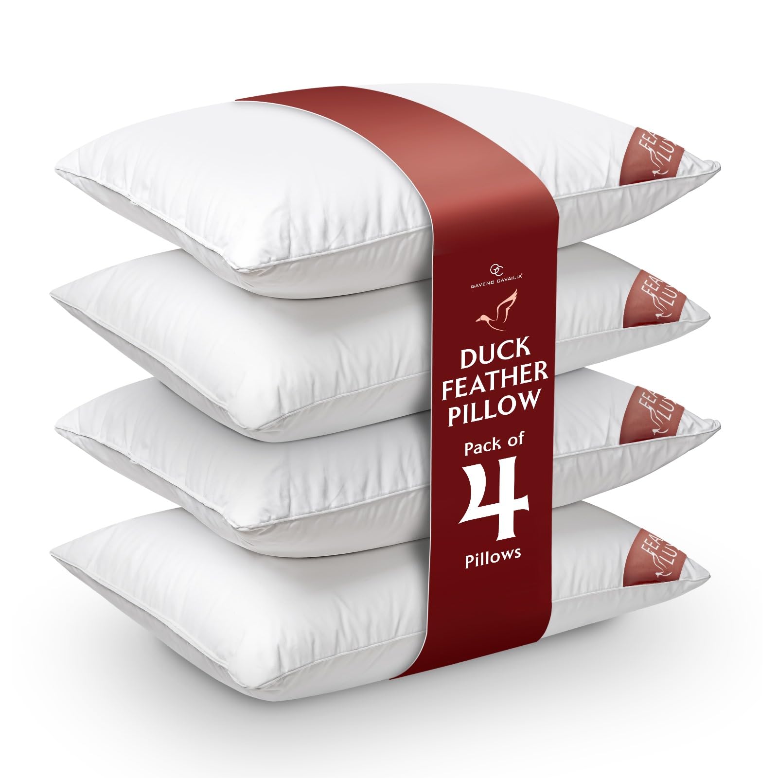 Gc Gaveno Cavailia White Duck Feather Pillows 4 Pack Hotel Quality | Premium Down Pillows | Breathable Soft Pillows | Cooling Pillow | Side Sleeper Pillow | Hypoallergenic Bed Pillow | Uk Size (48X74cm)