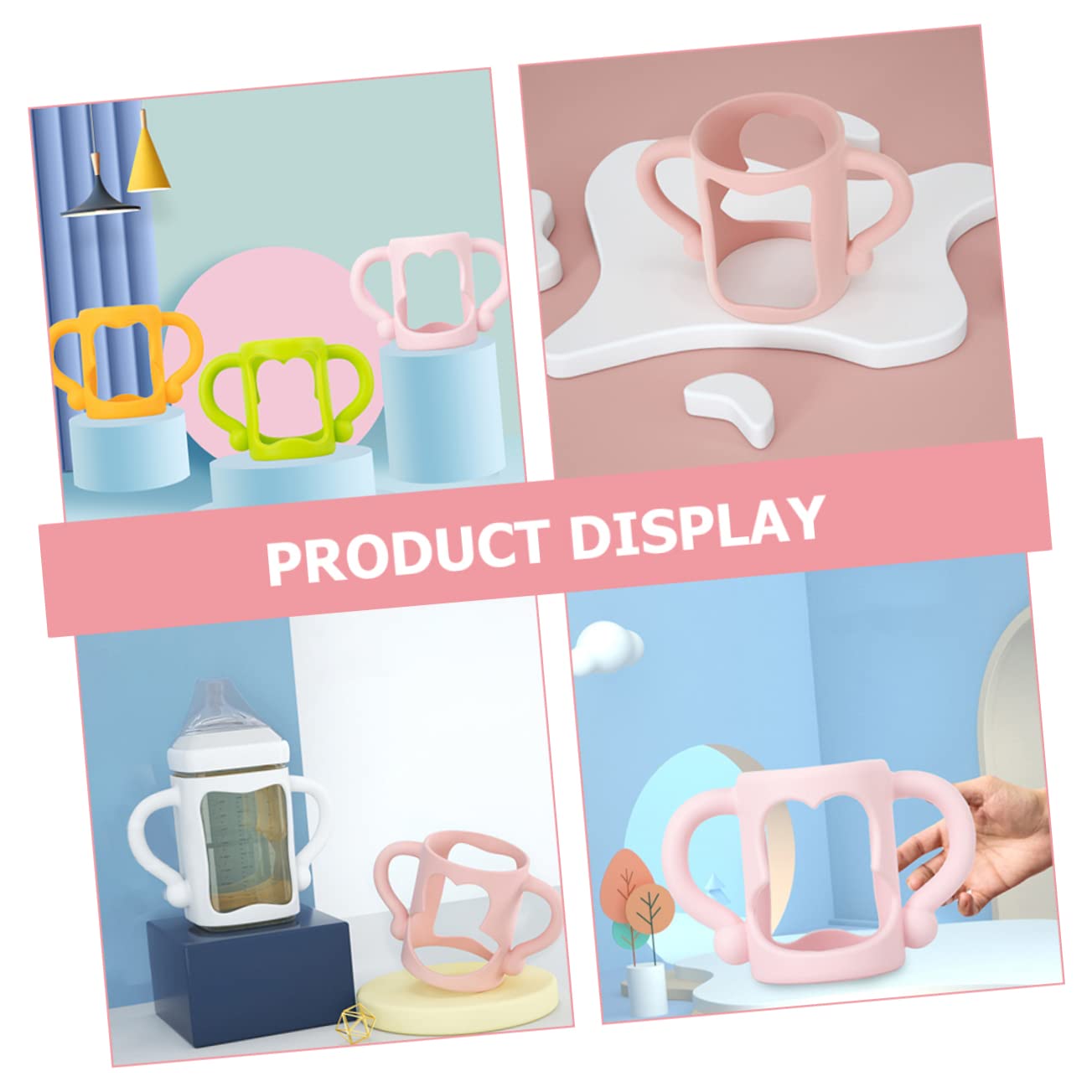 2pcs Ergonomic Silicone Milk Handles for Bottles Lightweight and Removable for Teething Relief and Independent Drinking Pink Color