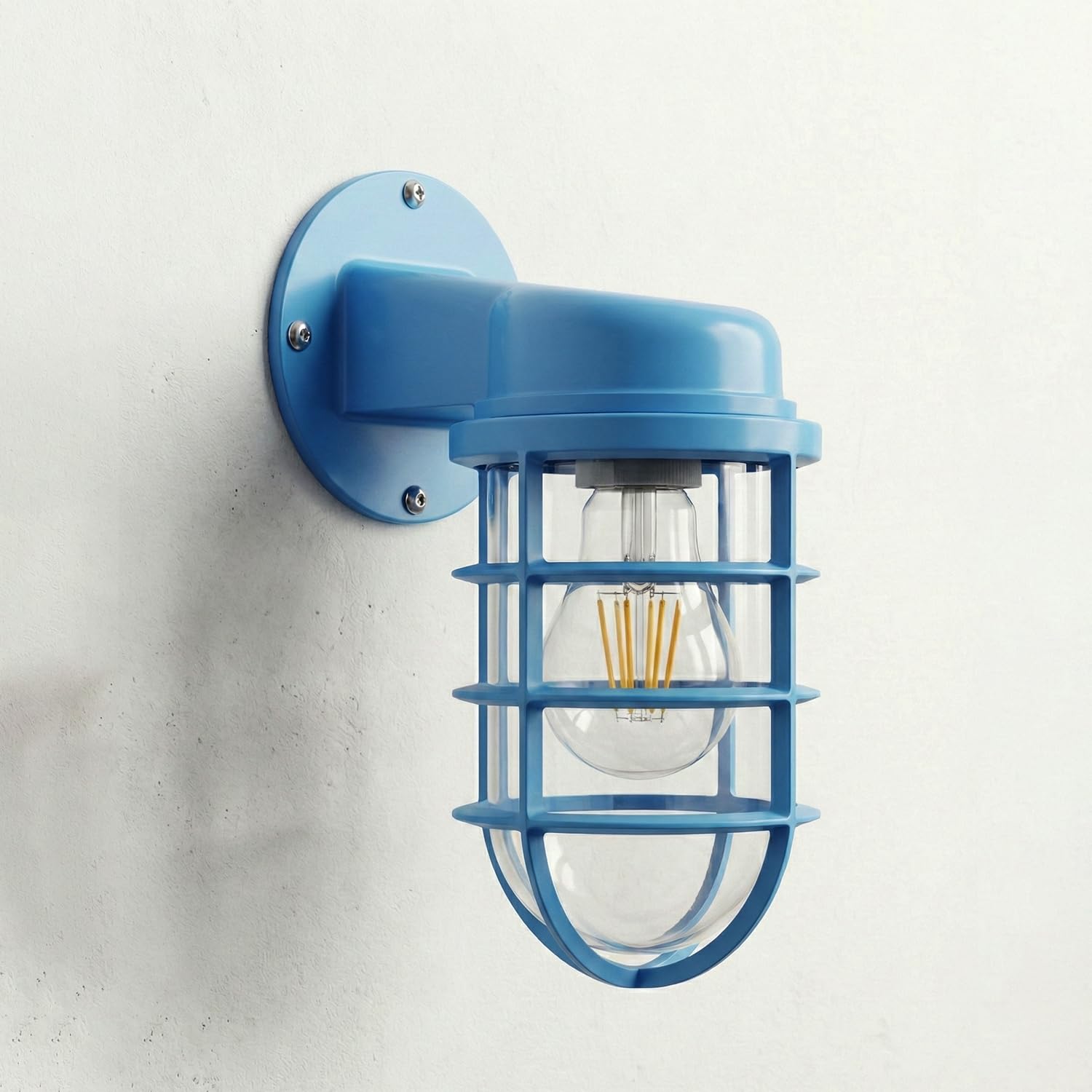 LEDSone Industrial Cage Wall Light Bulkhead Metal Indoor Nautical Wall Sconce E27 60W Vintage Wire Guard Lamp (No Bulb) (Blue) — image 1