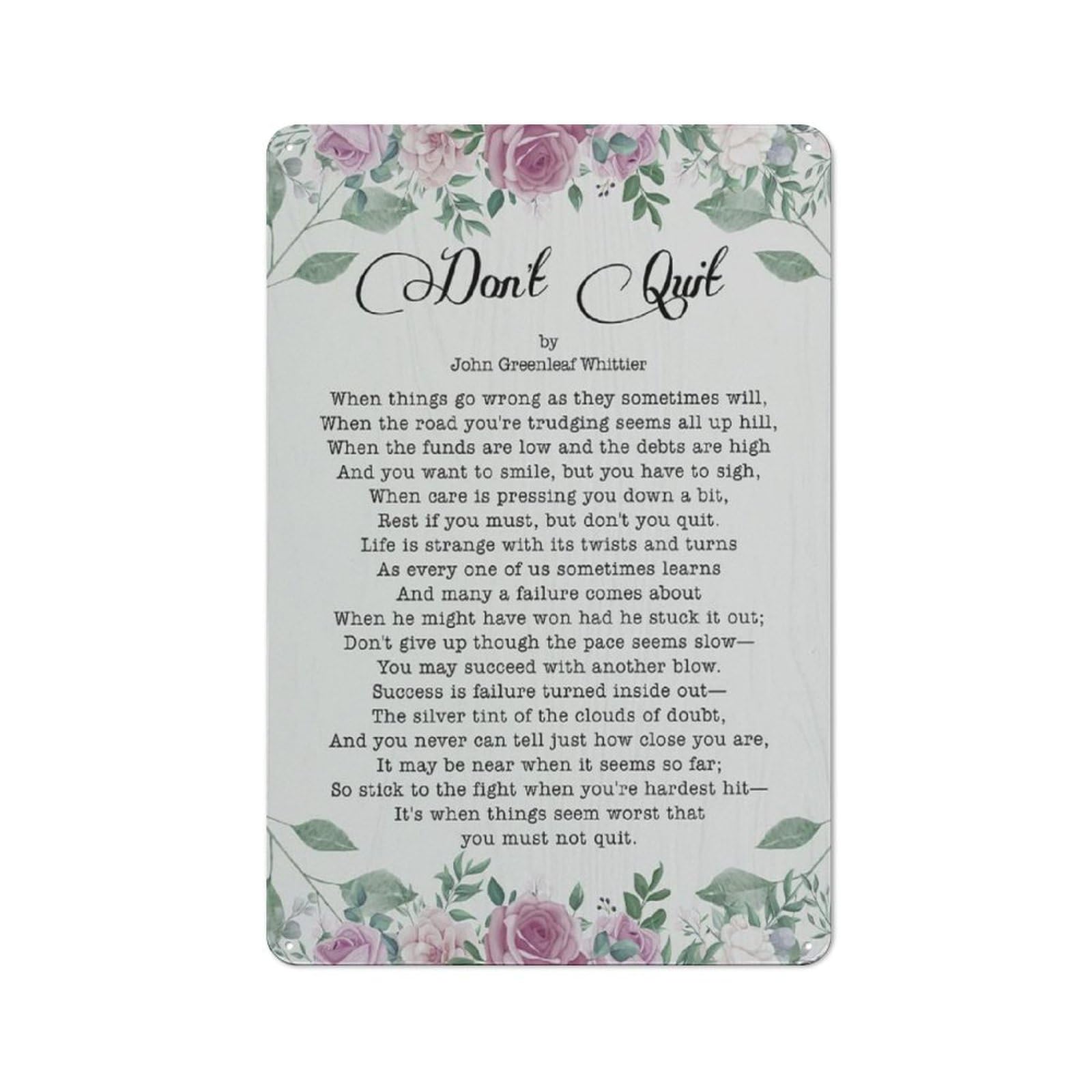ACDOET Rustic Metal Tin Sign Motivational Quote Wall Art Sign, Don't Quit Poem Farmhouse Wall Art Rustic Plaque For Home Kitchen Bathroom Office Wall Decoration 8x12 Inch