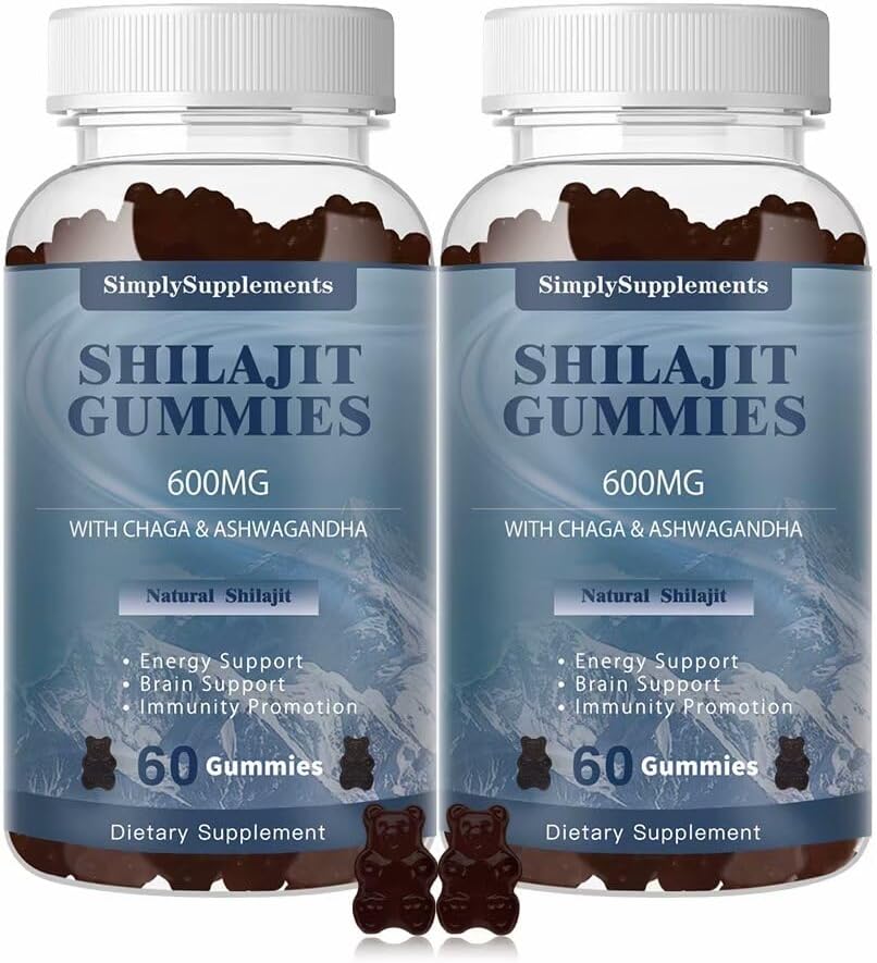Shilajit Gummies 600mg, Pure Himalayan Shilajit Supplement with Trace Minerals & Fulvic Acid for Energy and Immunity Support, Organic Shilajit Resin for Men & Women, Vegan, 60 Gummies (2 Pack)