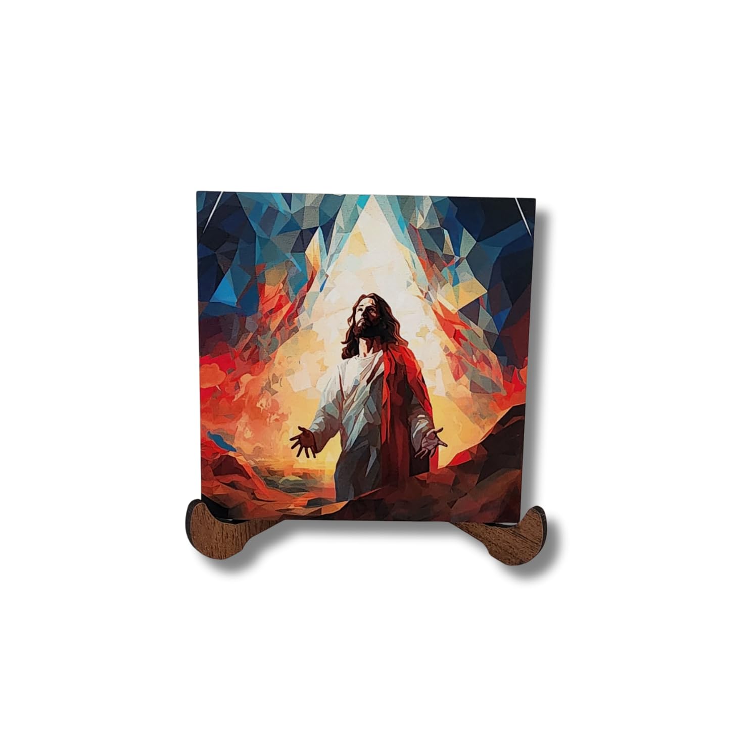 Jesus Ascension Wooden Plaque – 10x10 cm Christian Wall Art, Religious Home Decor, Faith Gift