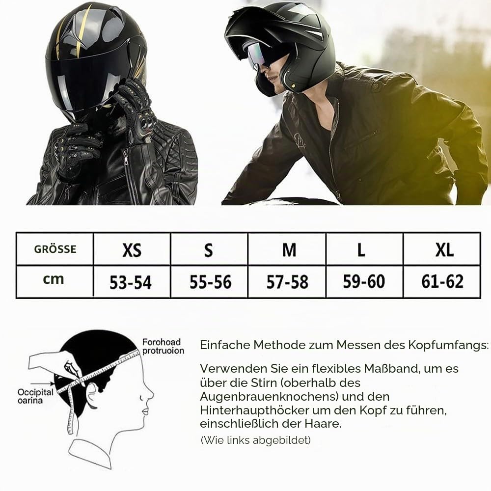 Klapphelm mit Bluetooth, Integriert Motorradhelm, ECE Zertifiziert Integralhelm mit Doppelvisier, mit Eingebautem Mikrofon für Automatische Reaktion, für Männer und Frauen XS~XL