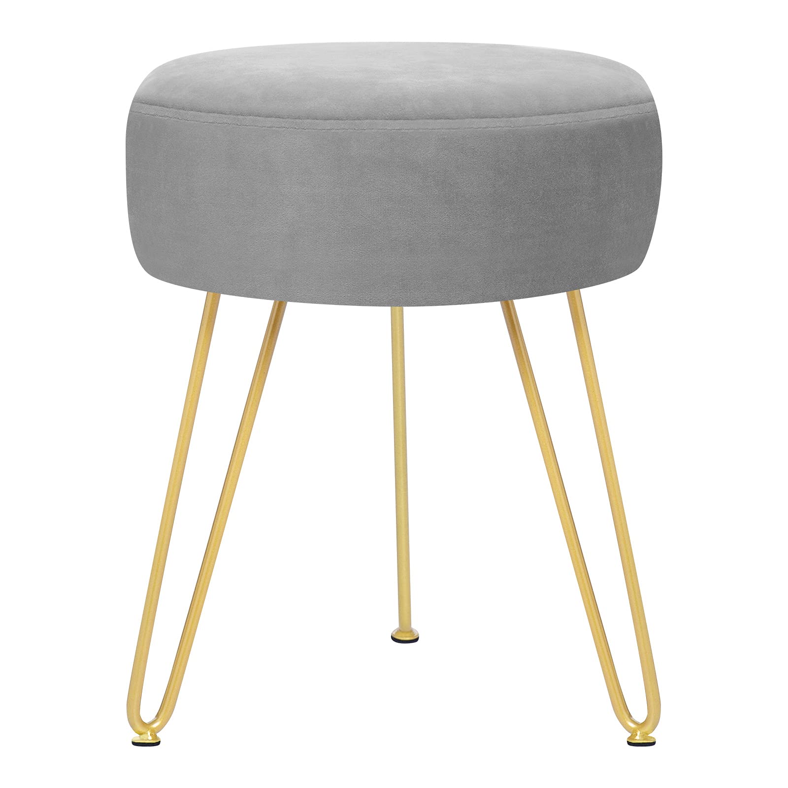 Multifunctional Vanity Stools - Velvet Round Ottoman Modern Dressing Stool -Upholstered Footrest Stool - Side Table Footstool with Golden Metal Leg for Living Room, Bedroom (Gray)