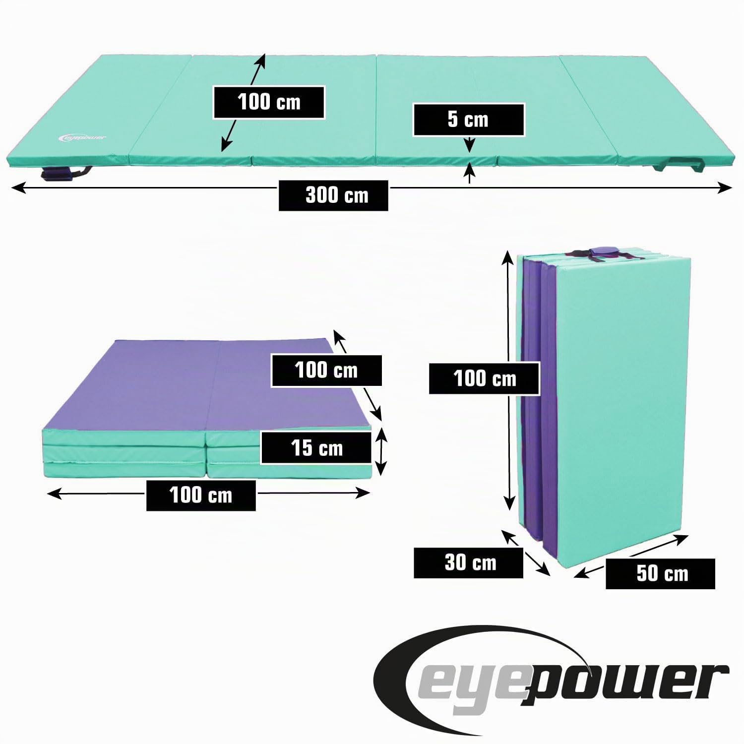 eyepower Epais 5cm: 300x100 Tapis de Gymnastique Pliable - Tapis Gymnastique Tapis de Sport - Tapis de Sol Pilates - Tapis Gymnastique Pliable Matelas Sport Tapis de Gym Pliable Tapis Fitness Epais