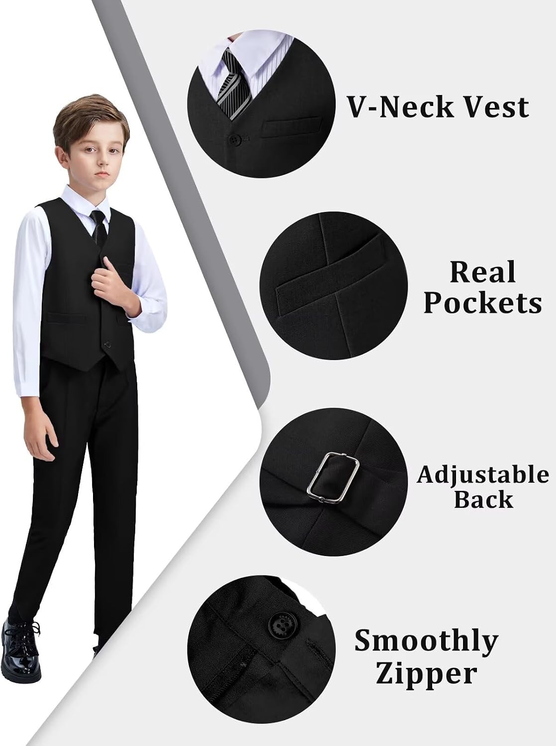 Boys Suit 5 PCS Slim Fit Prom Suits Formal Wedding Outfit Sets for Kids Boy