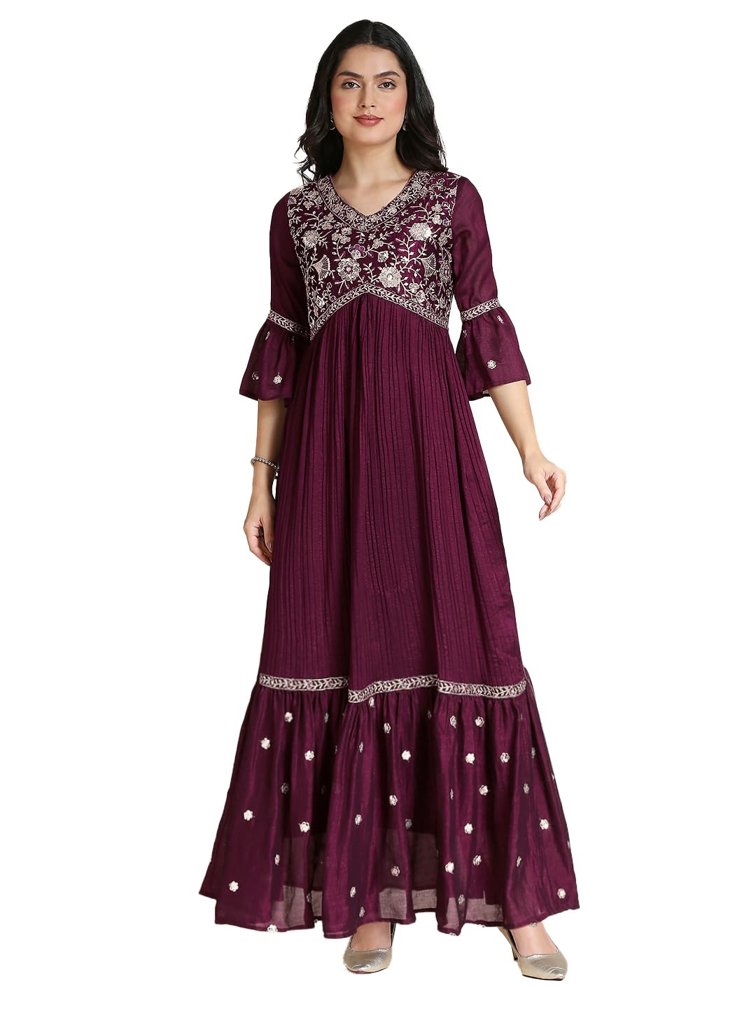 madhuram textiles Madhuram Women's Vichitra Silk Crus Traditional Ethnic Long Gown with Sequence Embroidery Work Long Kurta(M-2445)-picture-10