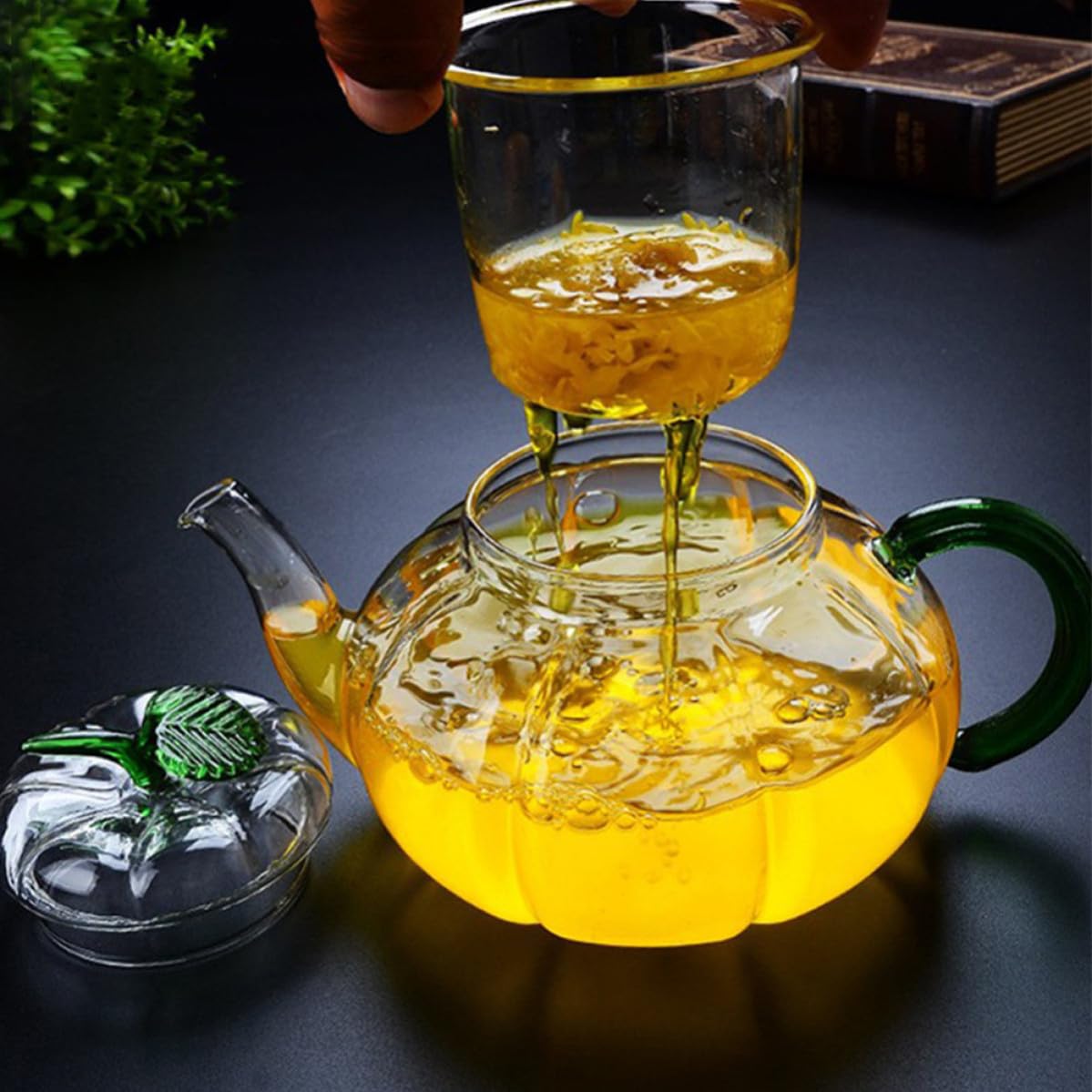 Abaodam 3 Stück Hitzebeständige Glas Teekanne 600ml mit Bequemem Griff und Grünem Design für Zuhause und Professionelle Teehäuser