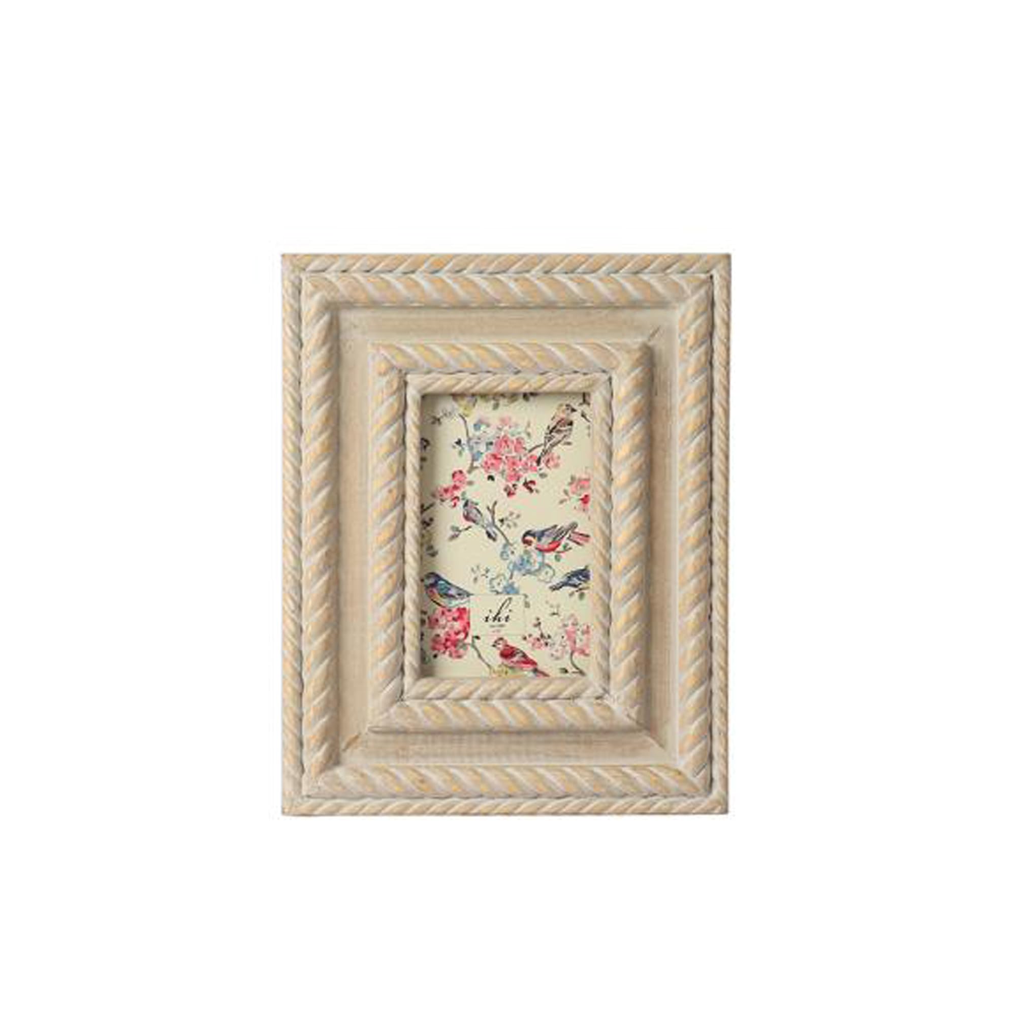 IHI EST. 1986 Rope Carved Grey Wooden Photo Frame, 4 x 6 Inch Picture Frame with Twisted Rope Border Design, Decorative Tabletop Frame for Home Office Décor, Distressed Photo Display