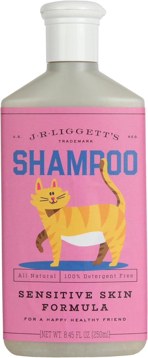 JR Liggett’s Natural Liquid Cat Shampoo for Sensitive Skin – 100% Detergent Free, Non-GMO & Biodegradable – Tear-Free, Hypoallergenic Formula Soothes Dry Itchy Skin – Safe for Puppies – 8.45 fl oz