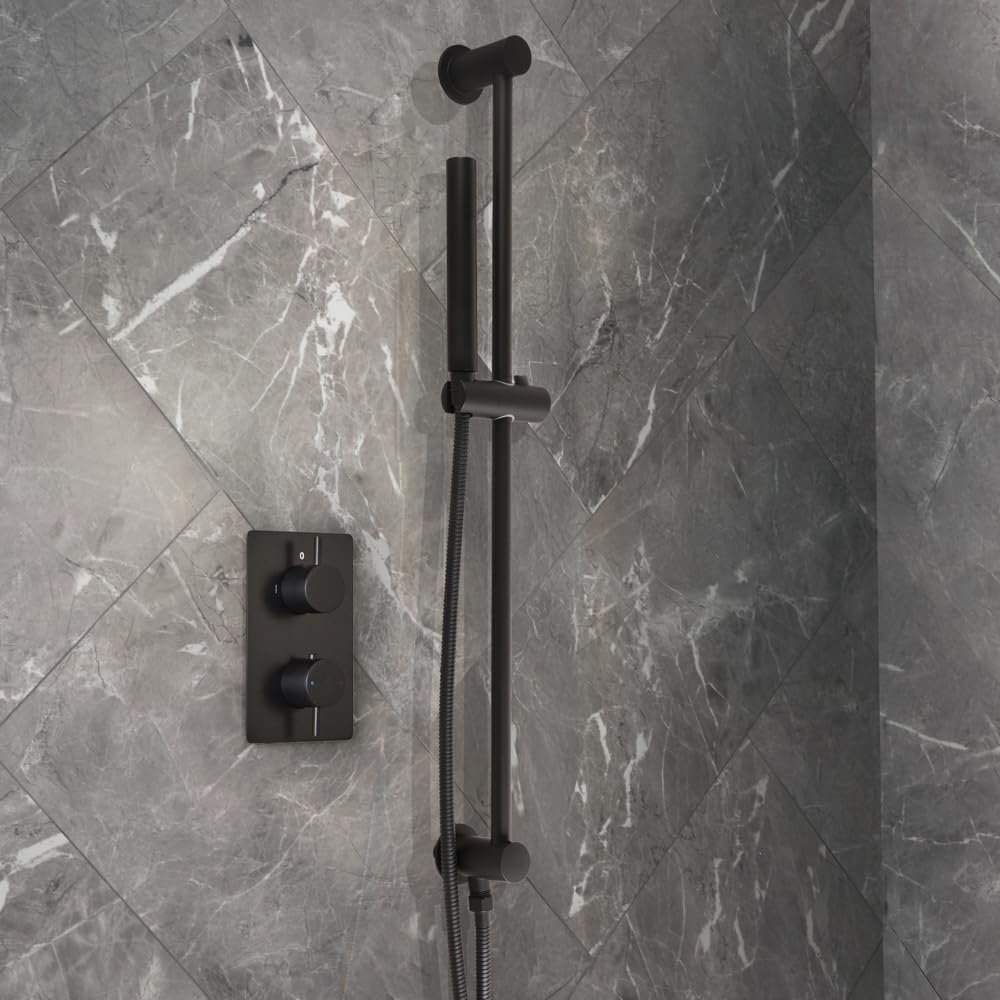 Milano Black Otto Thermostatic Mixer Valve Riser Rail Hand Shower Handset