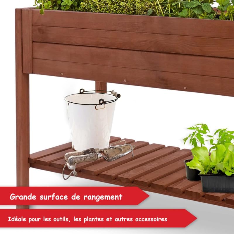 BB Loisir Carré Potager sur Pied en Bois de pin Massif avec étagère Stable et Toison intérieure XXL