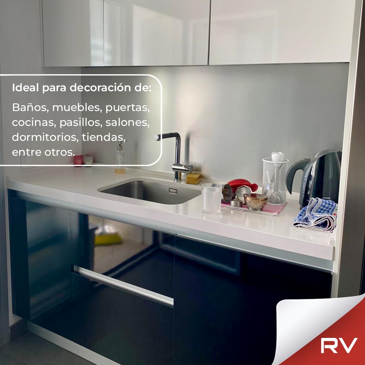 Revestimiento de Vinilo Autoadhesivo Profesional para Pared, Puertas, Muebles, Cocina y Baños – Negro Alto Brillo KST1801 – Sin Obra – Alta Resistencia – Envío desde España - 62 x 300 cm