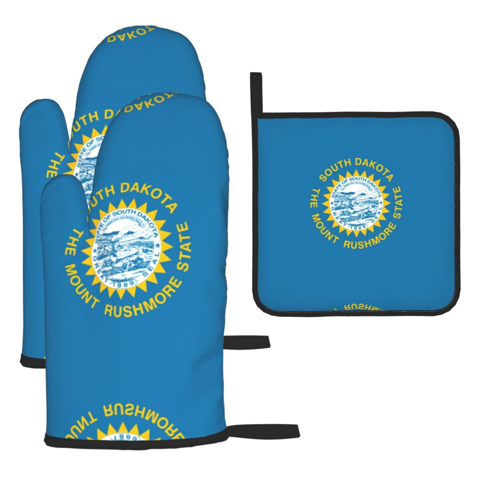South Dakota Flag Oven Mitts And Pot Holders Sets Of 3 Oven Glove Kitchen Decor For Baking Cooking Bbq