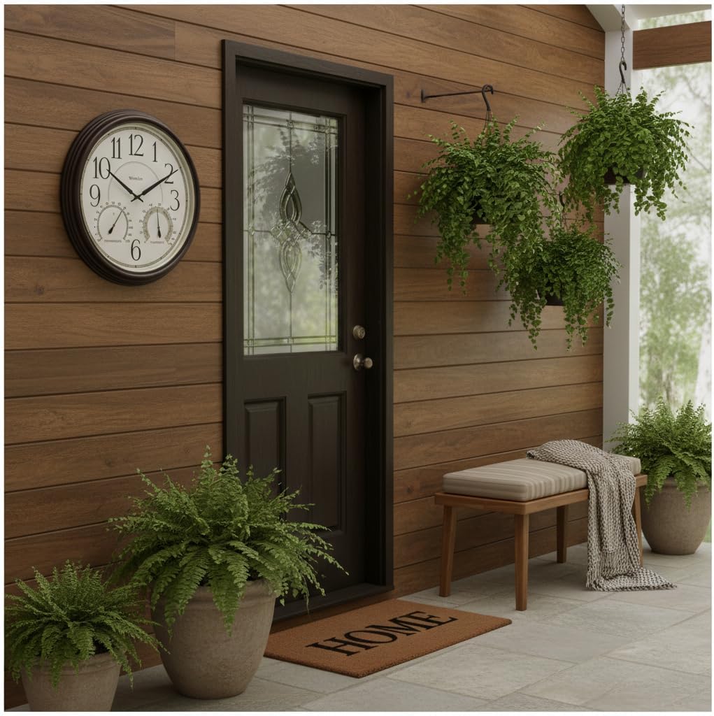 Westclox Indoor/Outdoor Wall Clock with Temperature & Humidity Gauges, Weather-Resistant, Quartz Accuracy, Battery-Powered (Bronze, 20-Inch)