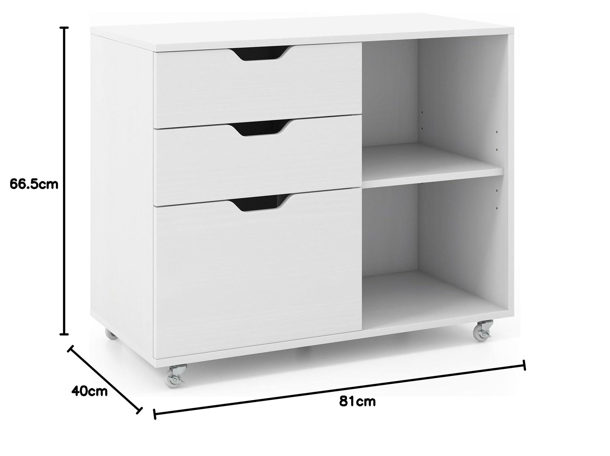 COSTWAY Cajonera con Ruedas, 3 Cajones, Cajoneras Escritorio con Estante Ajustable, Mueble Archivador Oficina, Carta, A4, Tamaño Legal, 81 x 40 x 66,5 cm (blanco)
