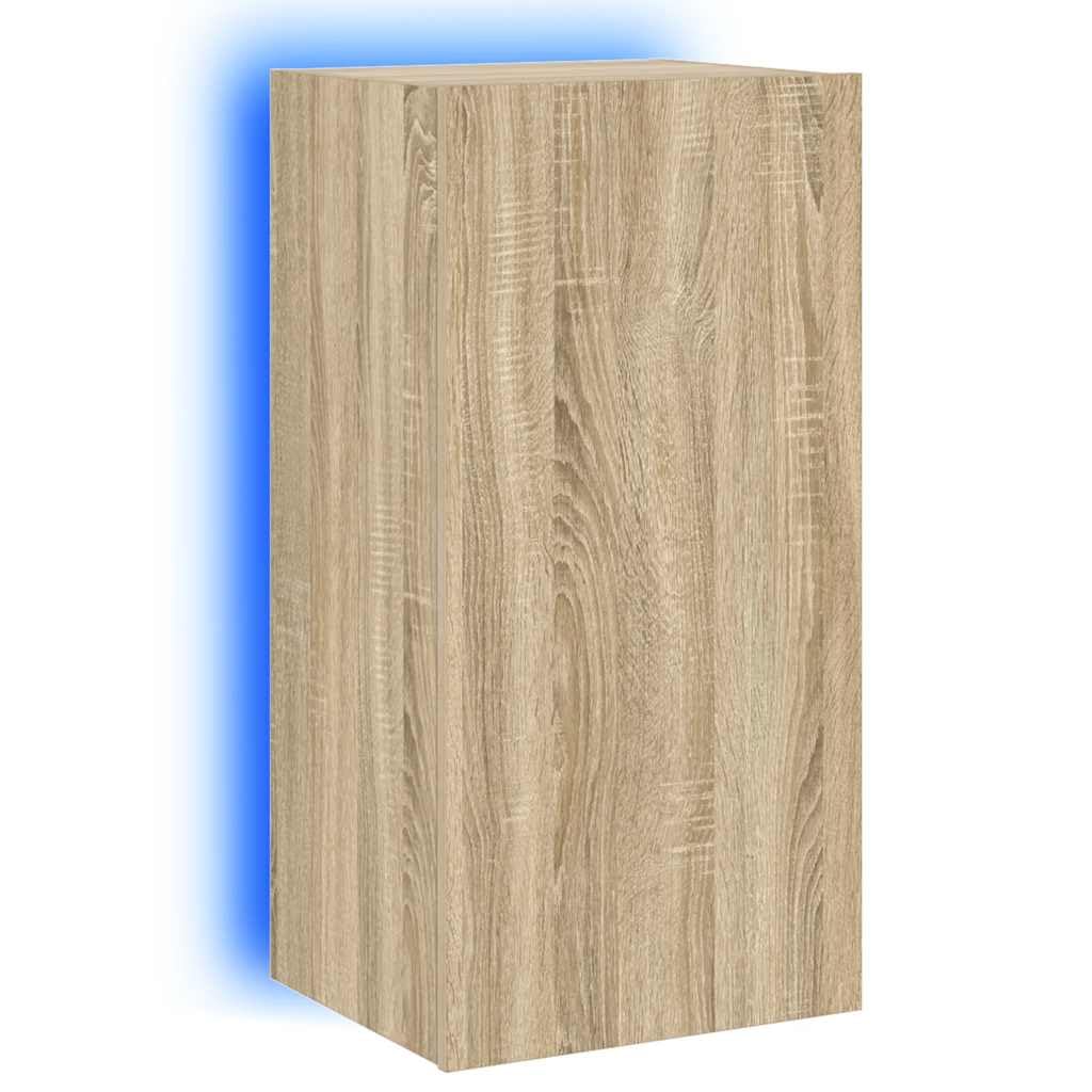 vidaXL TV Wall Cabinet with LED Lights, Floating TV Unit for Living Room Office, Wall Mounted TV Cabinet, Modern Style, Sonoma Oak