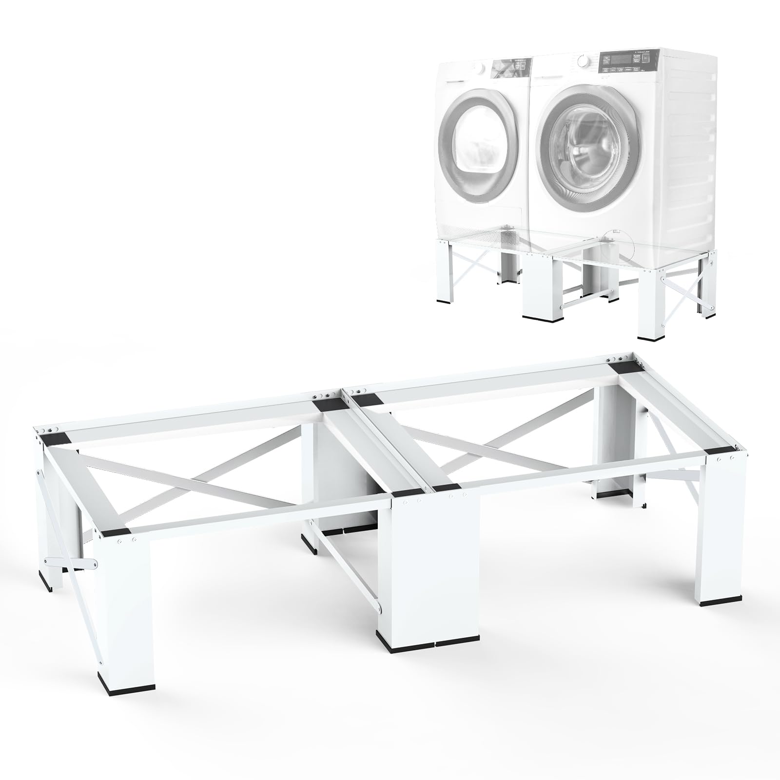 SKM 2-in-1 Washer &amp; Dryer Pedestal Stand, 29" Universal Laundry Raiser for 4.8-5.3 cu. ft. Machines | Heavy-Duty Steel, 700LB Capacity | 12.6" Ergonomic Height, White