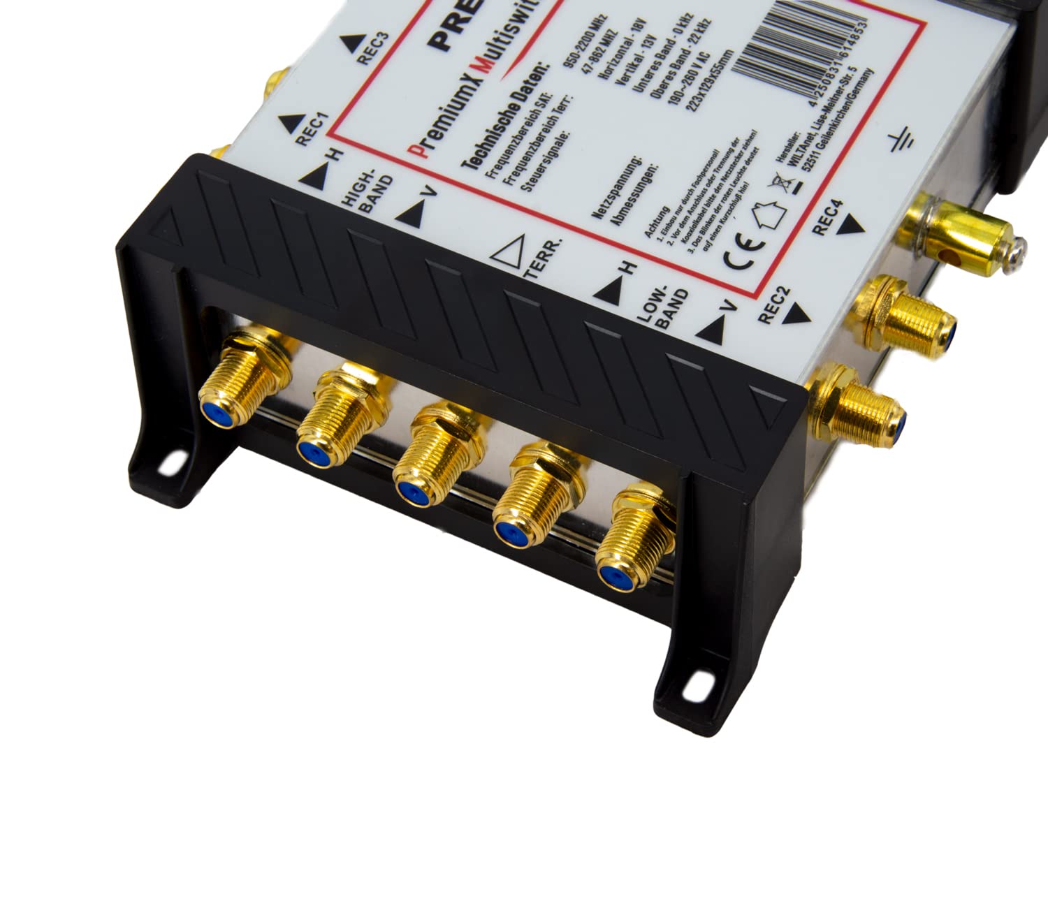 Premium X PXMS Multiswitch 5/4 con alimentador - Distribuidor de señales satelitales para 4 usuarios - Compatible con Digital HDTV FullHD 4K UHD 8K