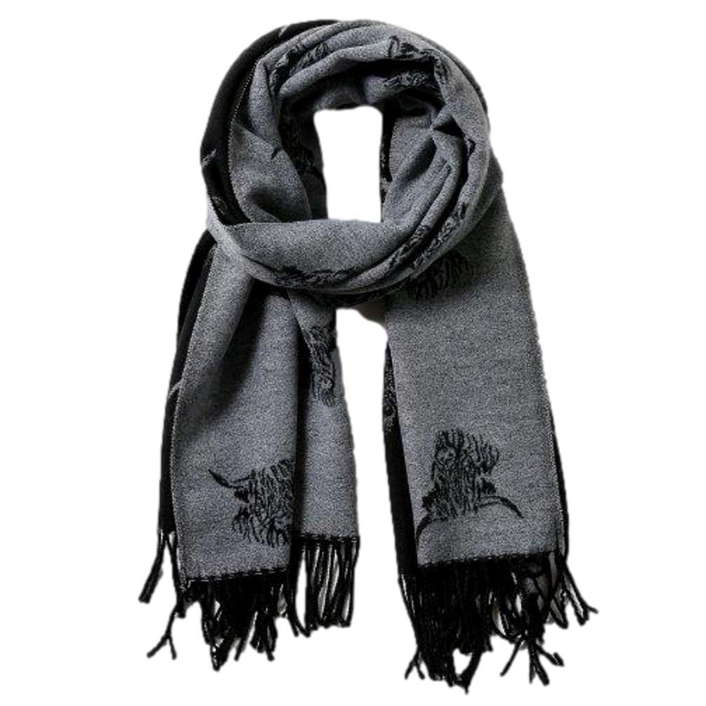 Purple Possum Women's Grey, Charcoal, Black Purple Possum® Cow Scarf Highland Cows Cattle Grey Black Reversible Cashmere Blend Shawl Blanket Wrap Warm Cosy